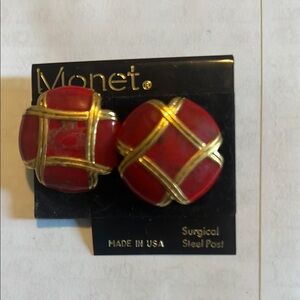 Monet Bold Red and Gold Clip-On Earrings